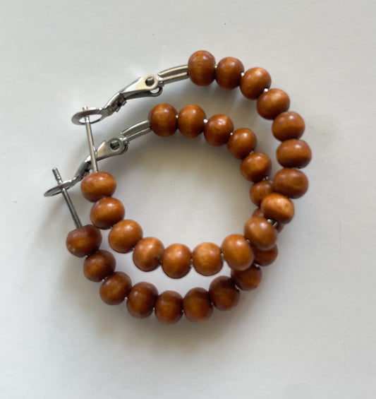 Natural Wooden Beaded Hoops