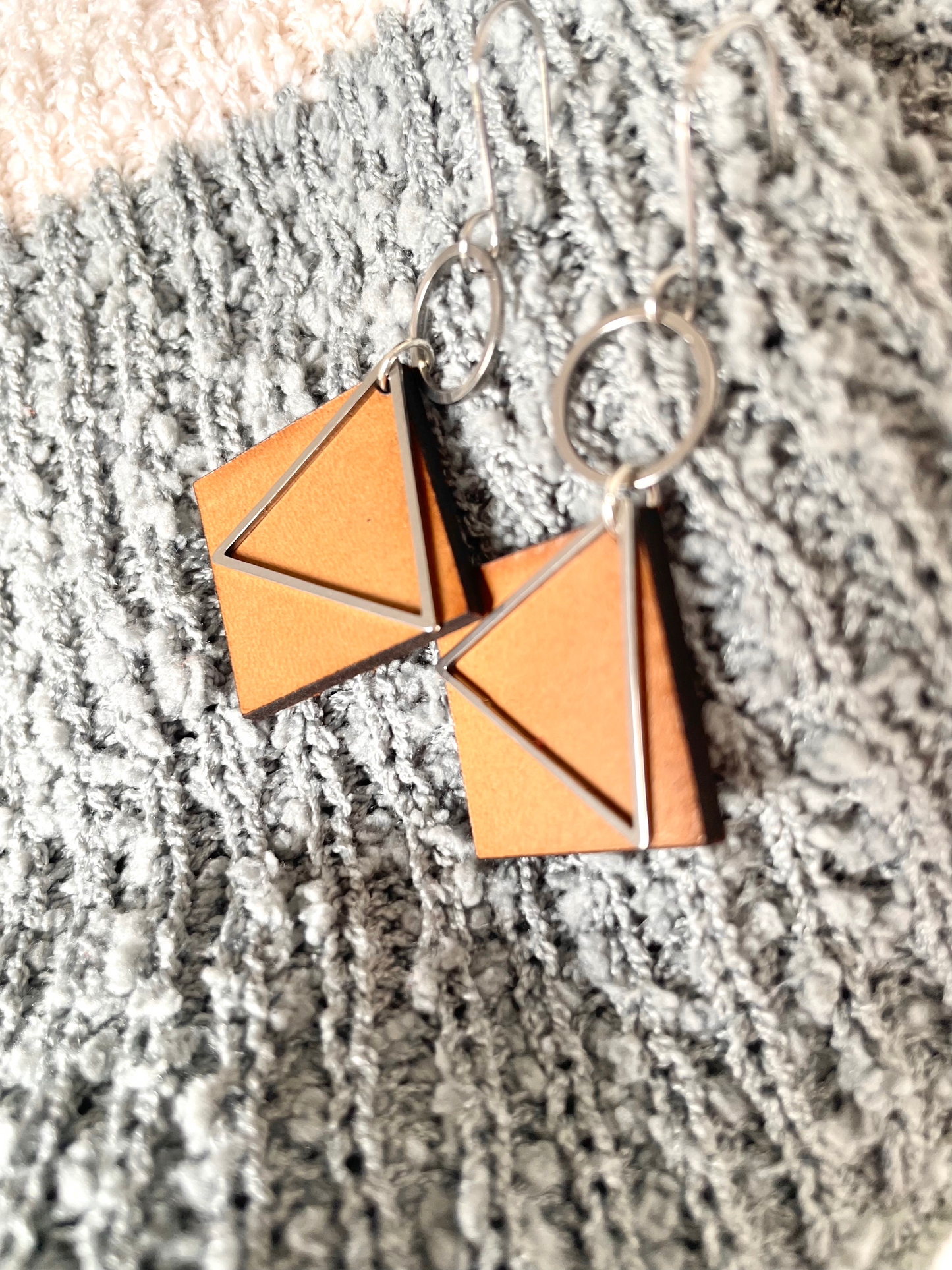 Geometric Leather + Stainless Steel Dangle Earring