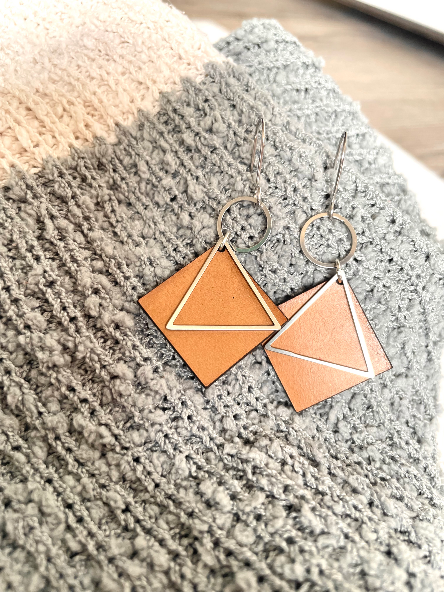 Geometric Leather + Stainless Steel Dangle Earring