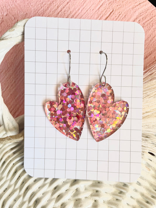 Shades of Pink Chunky Glitter Heart Earrings